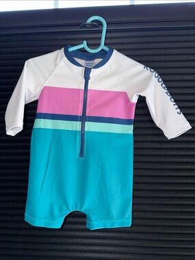 Baby boy's Rugged Butts White Pink Teal Zip Front Sunsuit